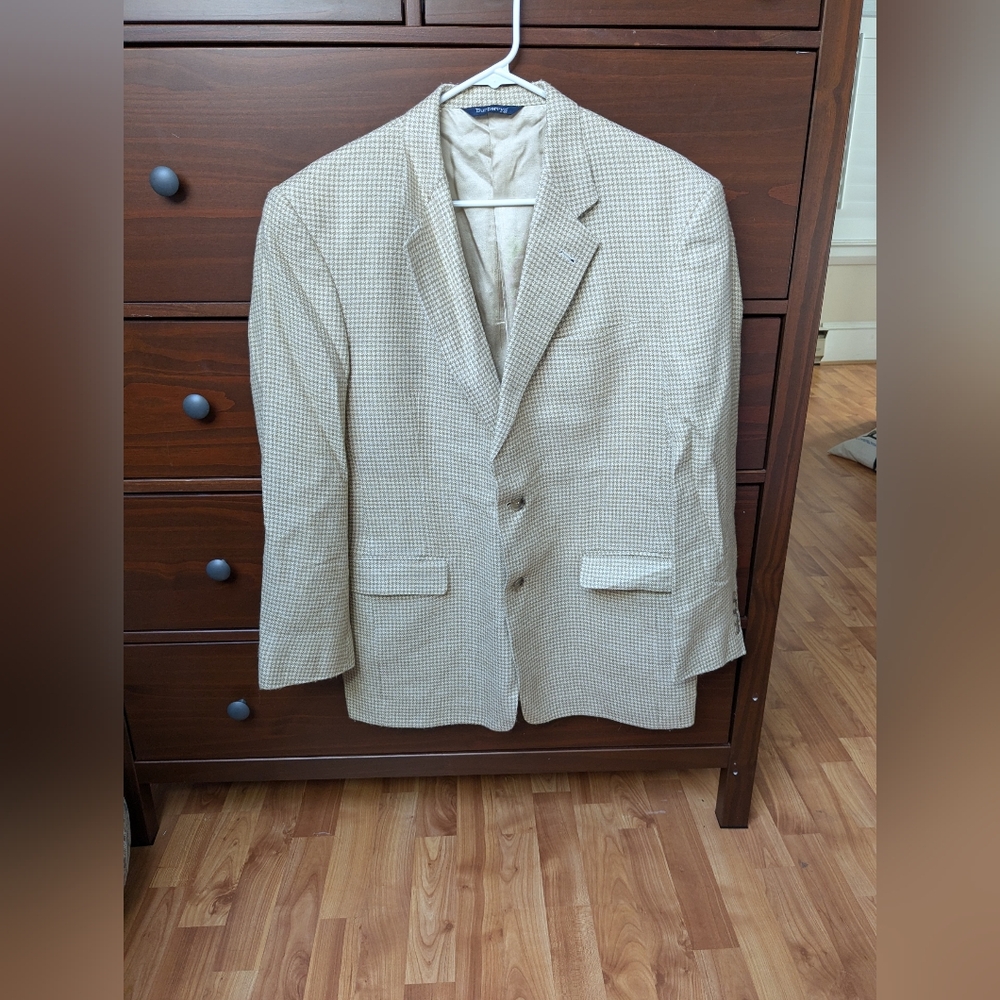 BURBERRYS Men’s Houndstooth Sport Coat Blazer Jacket Sz 40 R neutral bei…